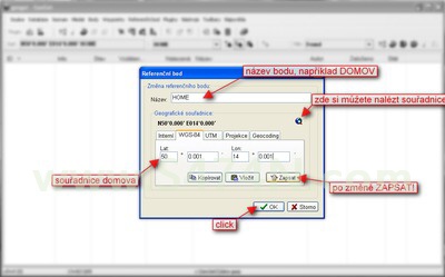 Úvodní nastavení - nastavení domácích souřadnic