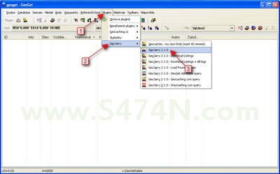 Úvodní nastavení - klikněte na Pluginy, poté GeoJarry a následně na GeoJarry 2.1.1